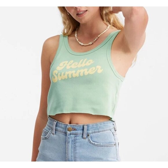 Billabong Tops - BILLABONG Hello Summer Crop Tank Top Sz S Mint Green Yellow Graphic 100% Cotton